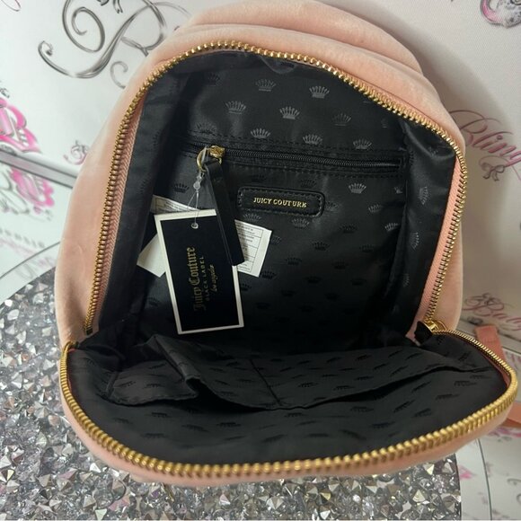 Juicy Couture backpack pink rhinestone bling logo  Velvet Bag purse brand new main image 4